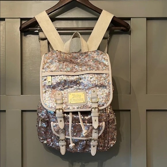 Juicy Couture Rainbow Sequined Pink Gold Multicolor Backpack Y2K Eras Tour Pride - Picture 1 of 11